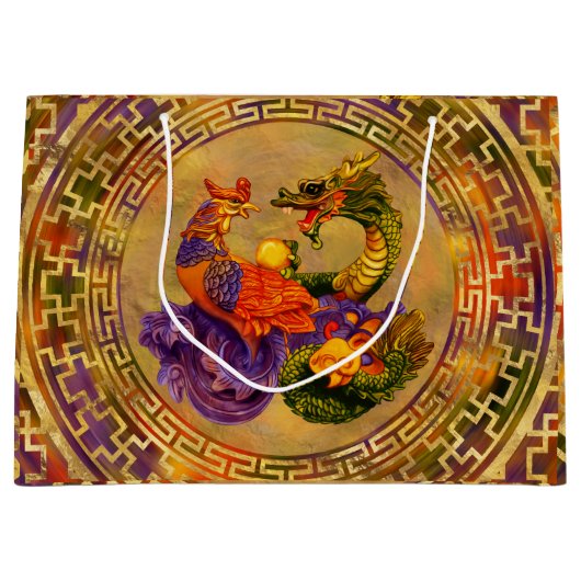 Phoenix und Dragon - Farbe und Gold Große Geschenktüte (Vorderseite)