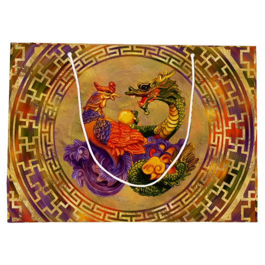 Phoenix und Dragon - Farbe und Gold Große Geschenktüte (Rückseite)
