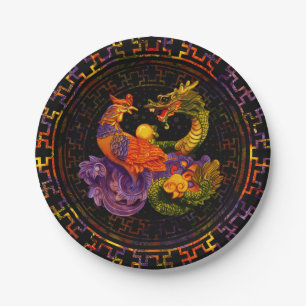 Phoenix und Dragon in Farbe Pappteller