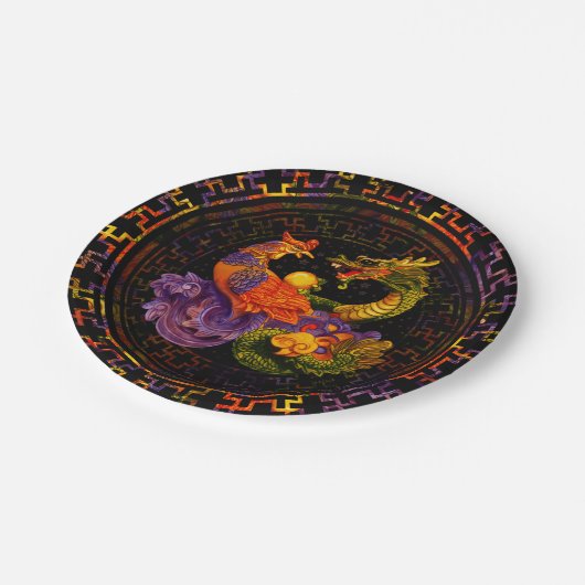 Phoenix und Dragon in Farbe Pappteller (Schrägansicht)
