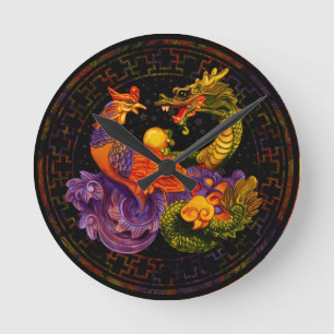 Phoenix und Dragon in Farbe Runde Wanduhr