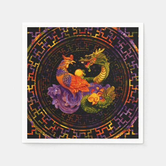 Phoenix und Dragon in Farbe Serviette (Vorderseite)