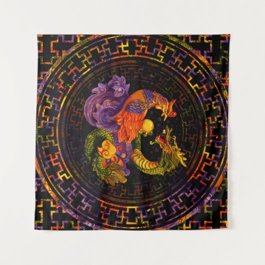 Phoenix und Dragon in Farbe Wandteppich (Vorderseite (Horizontal))