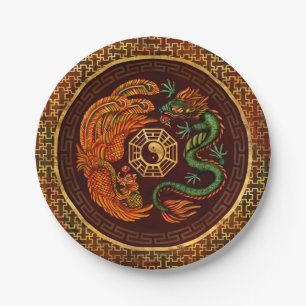 Phoenix und Dragon mit Bagua #1 Pappteller