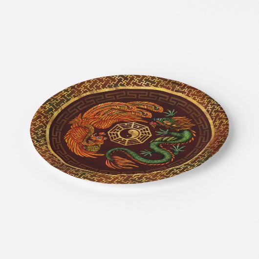 Phoenix und Dragon mit Bagua #1 Pappteller (Schrägansicht)