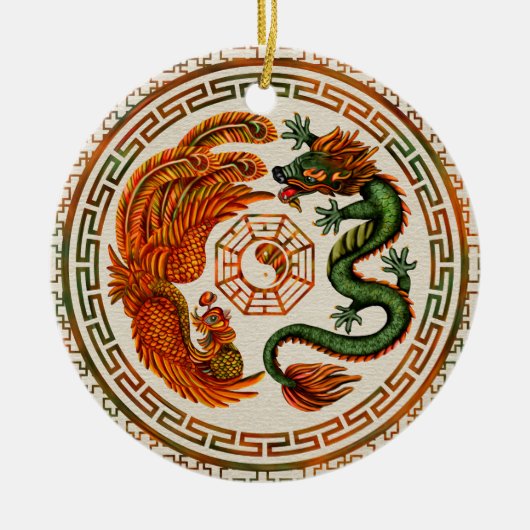 Phoenix und Dragon mit Bagua #3 Keramik Ornament (Vorne)