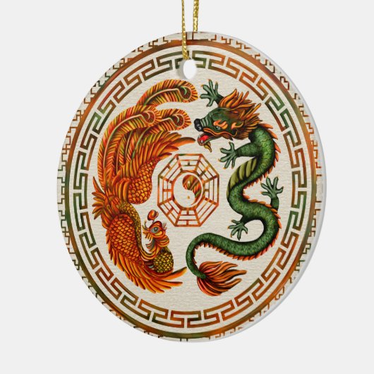 Phoenix und Dragon mit Bagua #3 Keramik Ornament (Links)
