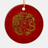 Phoenix und Dragon mit Bagua #4 Keramik Ornament (Vorne)