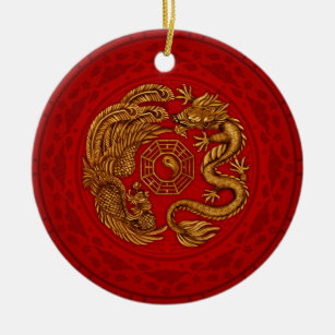 Phoenix und Dragon mit Bagua #4 Keramik Ornament