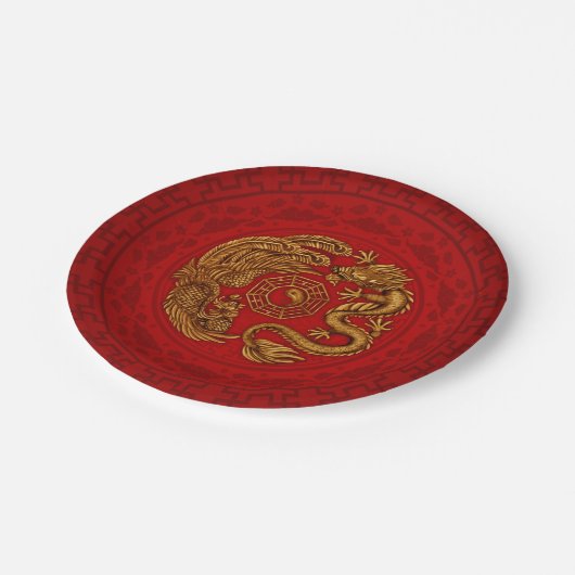 Phoenix und Dragon mit Bagua #4 Pappteller (Schrägansicht)