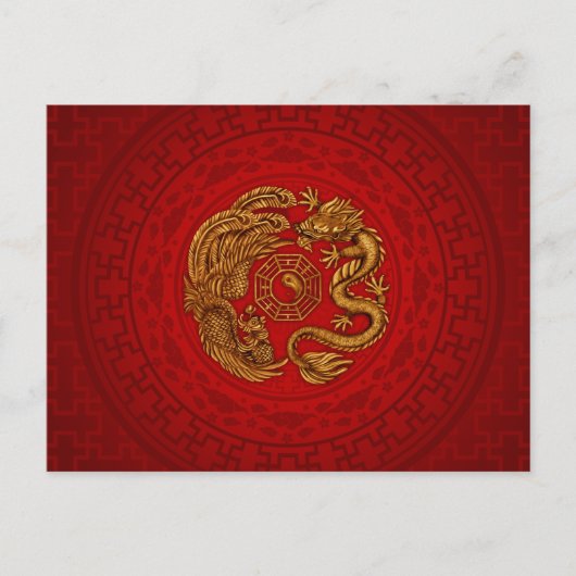 Phoenix und Dragon mit Bagua #4 Postkarte (Vorderseite)