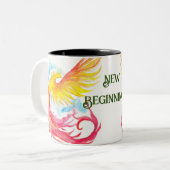 Phoenix und neue Anfänge Zweifarbige Tasse (Vorderseite Links)