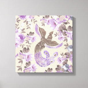 Phoenix-Vogel mit Watercolor-Blumen Leinwanddruck