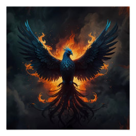 Phoenix-Vogel steigt mit Flammen auf Poster