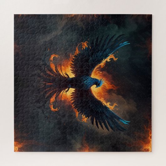 Phoenix-Vogel steigt mit Flammen auf Puzzle (Horizontal)