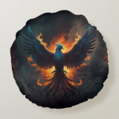 Phoenix-Vogel steigt mit Flammen auf Rundes Kissen (Rückseite)