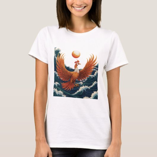 Phoenix Wave Art - Ukiyo-e Sunset Design T-Shirt (Vorderseite)