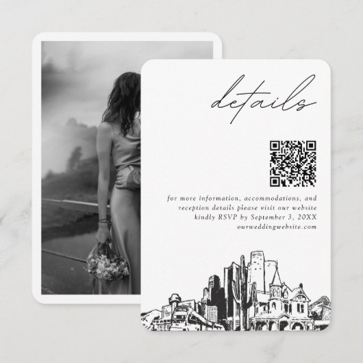 Phoenix Wedding Modern Details QR Code Begleitkarte (Vorne/Hinten)