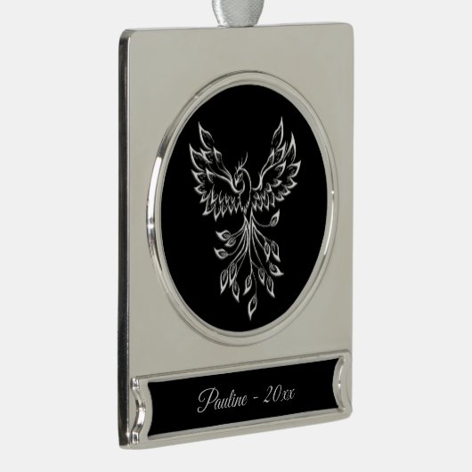 Phoenixanstiege auf schwarz Banner-Ornament silber (Rechts)