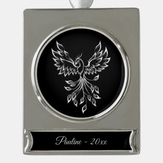 Phoenixanstiege auf schwarz Banner-Ornament silber (Vorderseite)