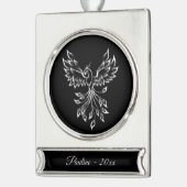 Phoenixanstiege auf schwarz Banner-Ornament silber (Links)