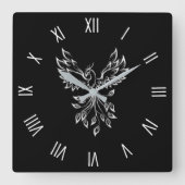 Phoenixanstiege auf schwarz quadratische wanduhr (Vorderseite)
