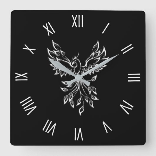 Phoenixanstiege auf schwarz quadratische wanduhr (Vorderseite)