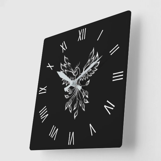 Phoenixanstiege auf schwarz quadratische wanduhr (Winkel)