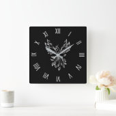 Phoenixanstiege auf schwarz quadratische wanduhr (Zuhause)