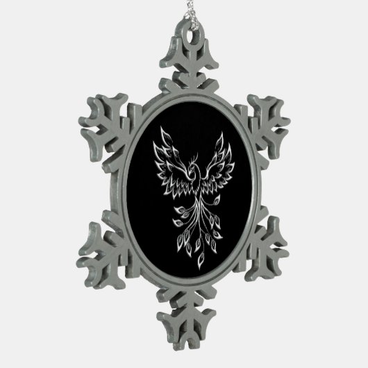 Phoenixanstiege auf schwarz schneeflocken Zinn-Ornament (Links)