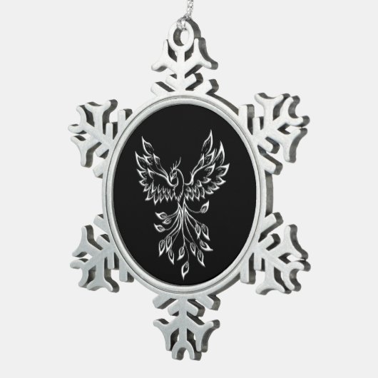 Phoenixanstiege auf schwarz schneeflocken Zinn-Ornament (Rechts)