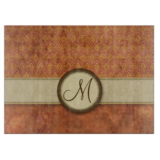 Phoenixes Feuer-Feder-Muster mit Monogramm Schneidebrett (Vorderseite)