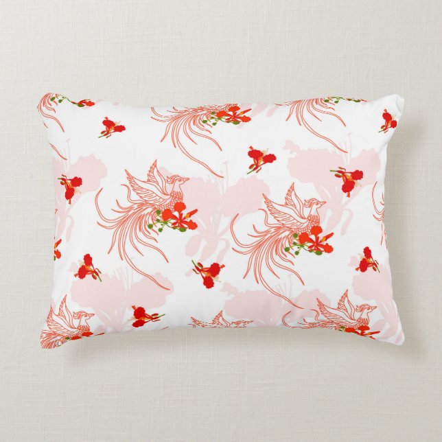 Phoenixvogel und Phoenix-Blume Nahtloses Muster Dekokissen (Vorderseite)