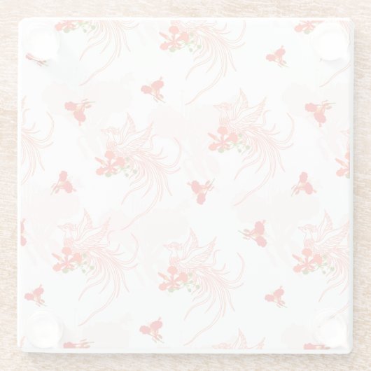 Phoenixvogel und Phoenix-Blume Nahtloses Muster Glasuntersetzer (Rückseite)