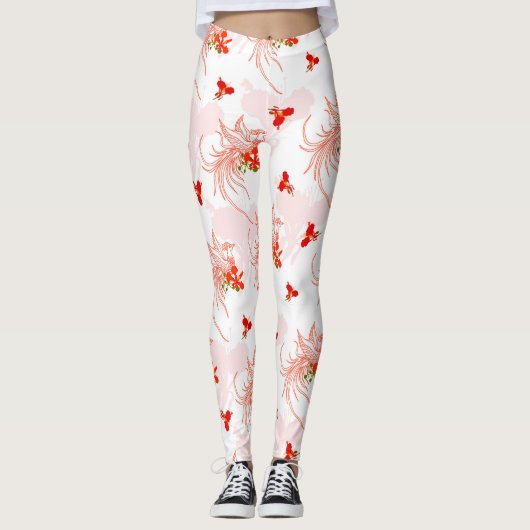 Phoenixvogel und Phoenix-Blume Nahtloses Muster Leggings (Vorderseite)