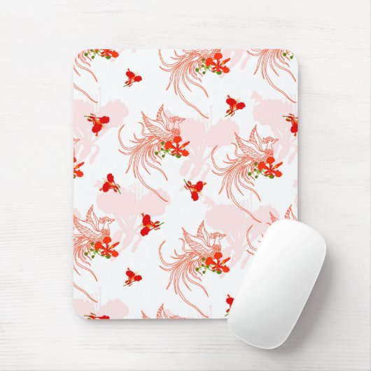 Phoenixvogel und Phoenix-Blume Nahtloses Muster Mousepad (Mit Mouse)