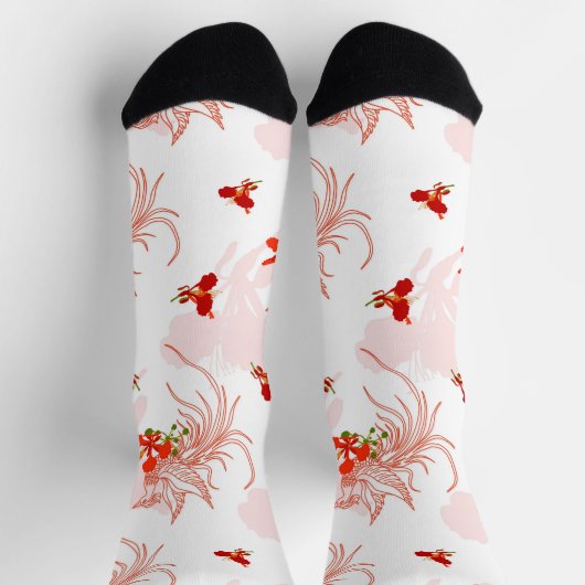 Phoenixvogel und Phoenix-Blume Nahtloses Muster Socken (Oben)