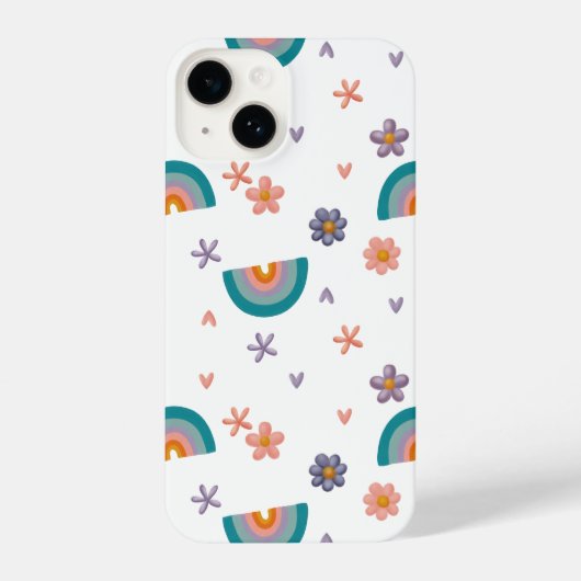 Phone Case – Rainbow and Flowers Cute Design iPhone Hülle (Rückseite)