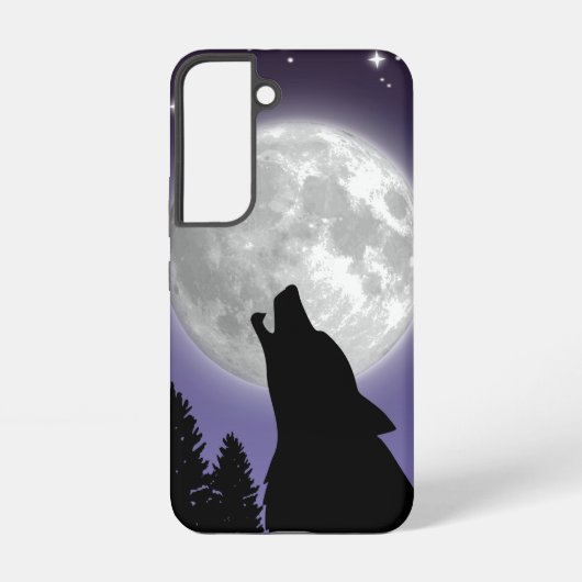 Phone case with a wolf howling at the full moon samsung galaxy hülle (Rückseite)