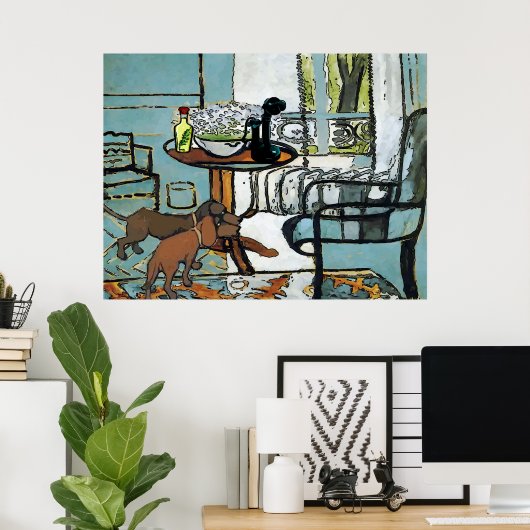 Phone Table, and Dachshunds Matisse Style Poster (Heimbüro)