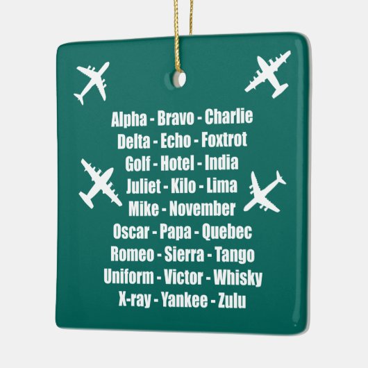 Phonetic Alphabet Air Force Blue Airplane Keramikornament (Links)