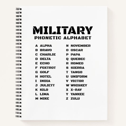 Phonetic Alphabet for the Military – College Ruled Notizblock (Vorderseite)