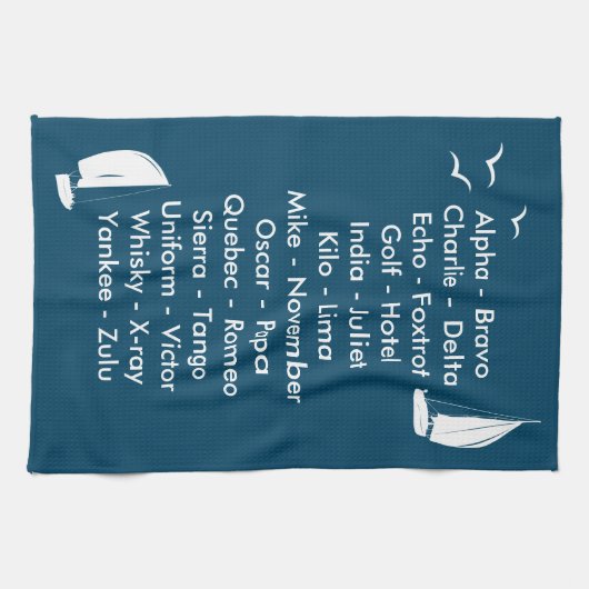 Phonetic Alphabet Ocean Blue Sailing Geschirrtuch (Horizontal)