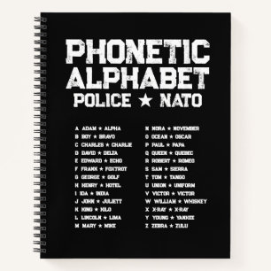 Phonetic Alphabet Police ★ NATO — Black Spiral Notizblock