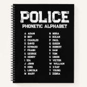 Phonetic Alphabet Police Notebook Adam-Zebra Black Notizblock (Vorderseite)