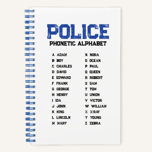 Phonetic Alphabet Police Spiral Notebook Blue Notizblock (Vorderseite)