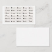 Phonetic Alphabet Quick Reference Card, At-a-Glanc Visitenkarte (Vorne/Hinten)