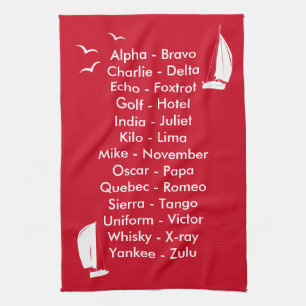Phonetic Alphabet Red Sailboat Geschirrtuch