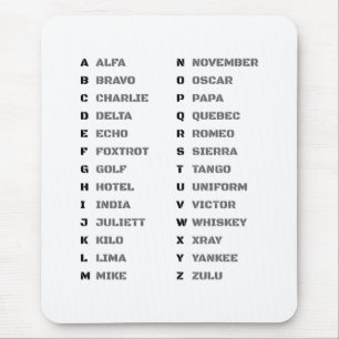 Phonetik-Alphabet für das Militär ALFA-ZULU Mousepad