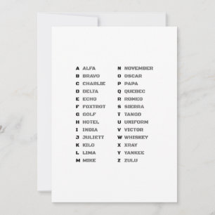 Phonetik-Alphabet für das Militär Feiertagskarte